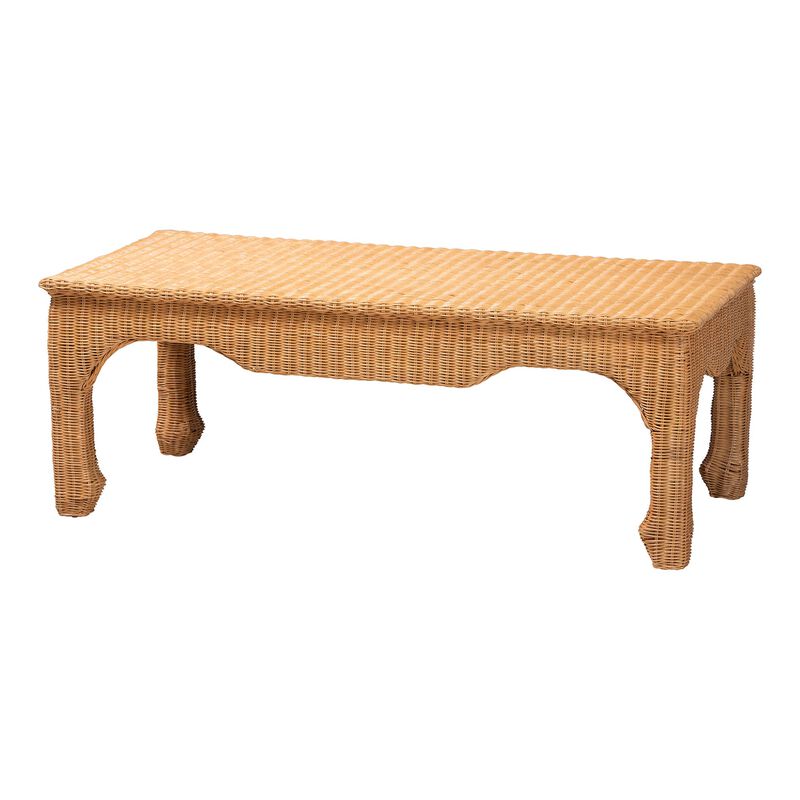bali & pari Abena Ming Style Rattan Coffee Table - Rectangular Boho Chic Accent Table for Living Room, Family Room, or Sunroom