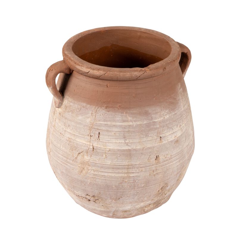 Large Round Terra-cotta Urn, Orange and Whitewashed image number 0