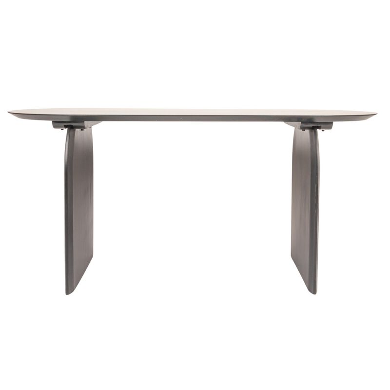 Pill-Shaped Acacia Wood Dining Table with Half-Moon Base in Black Finish image number 5