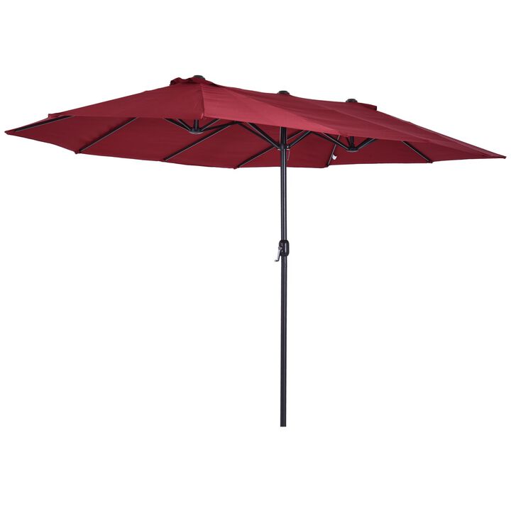 Patio Umbrella 15ft Double-Sided Outdoor Market Extra Large Umbrella with Crank Handle for Deck, Lawn, Backyard and Pool, Wine Red