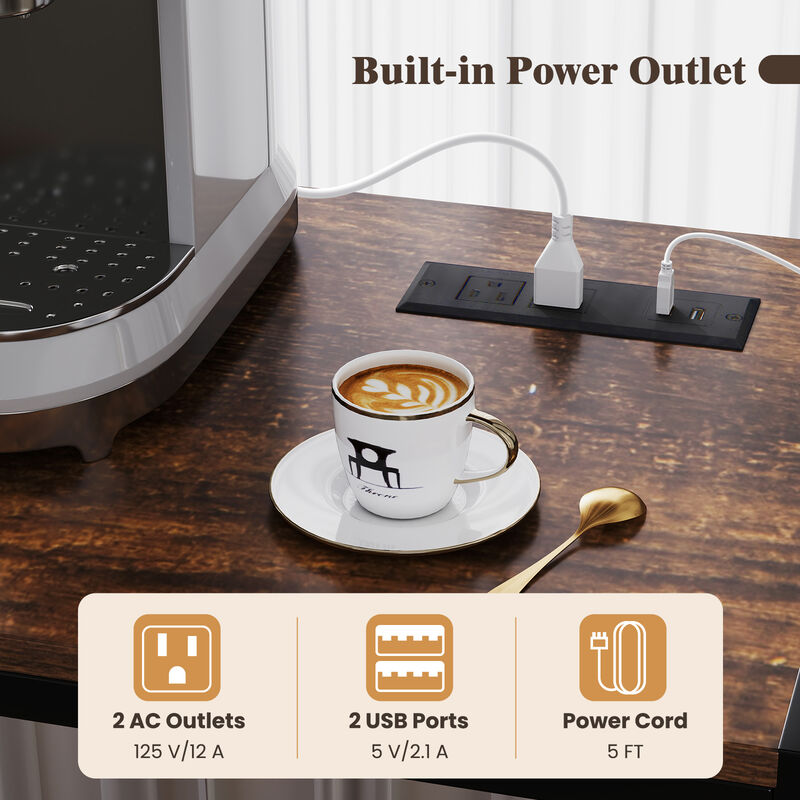 Coffee Bar Cabinet with S-Shaped Hooks and Wine Bottle Holders