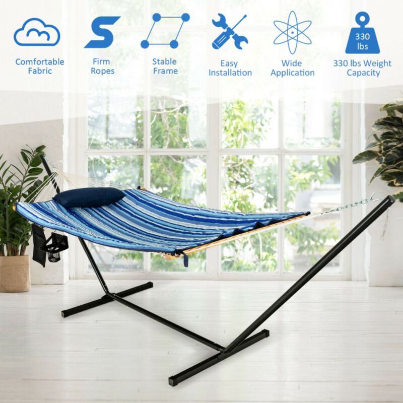 Hammock Chair Stand Set Cotton Swing with Pillow Cup Holder Indoor Outdoor image number 3