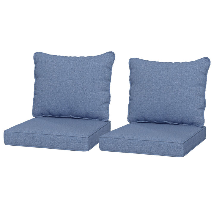 Outsunny 4 Patio Chair Cushions with Seat Cushion & Backrest, Fade Resistant Seat Replacement Cushion Set for Outdoor Garden Furniture, Blue