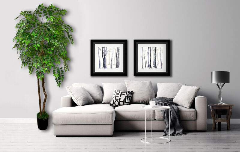 Handmade 6' Artificial Wisteria Tree In Home Basics Plastic Pot Made with Real Wood and Moss Accents