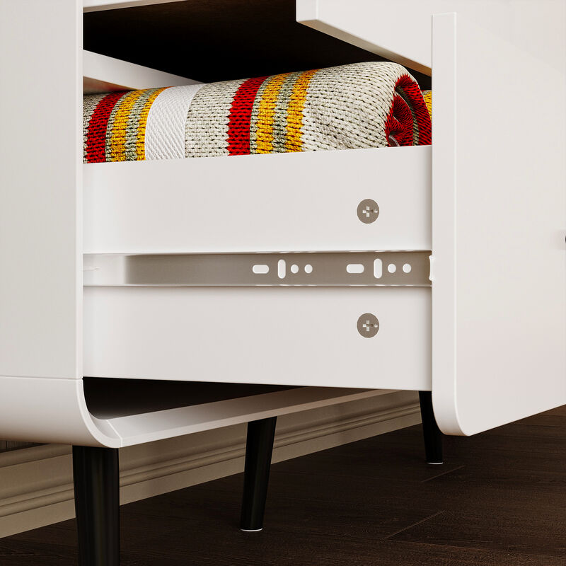 FUFU&GAGA Modern 9-Drawer Dresser, White Storage Dresser with Black Handles & Legs, Wooden Chest of Drawers, (63" W x 30.7" H x 15.7" D),White