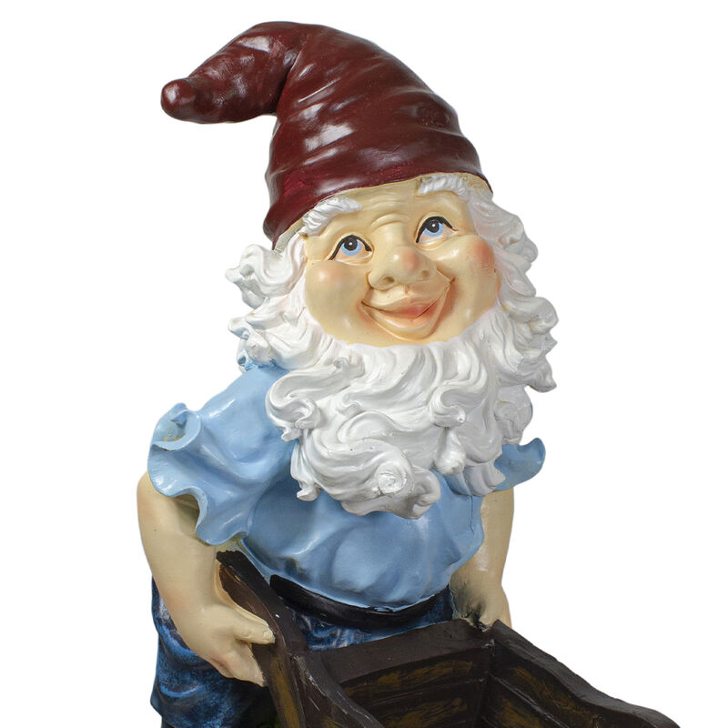 20" Blue and Brown Wheelbarrow Gnome Outdoor Garden Statue image number 3