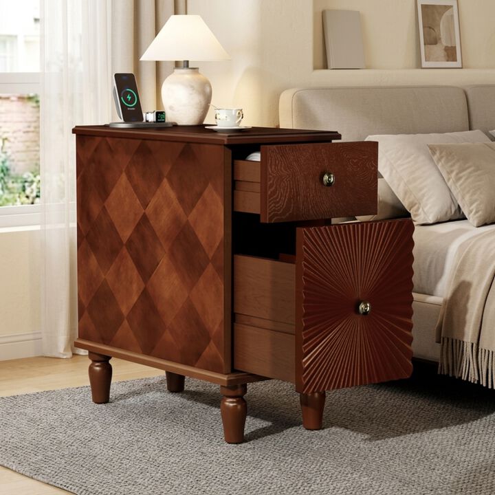 Whisen 23.6" Slim Nightstand, 2 Drawers Modern MDF Narrow Side Table for Living Room Bedroom