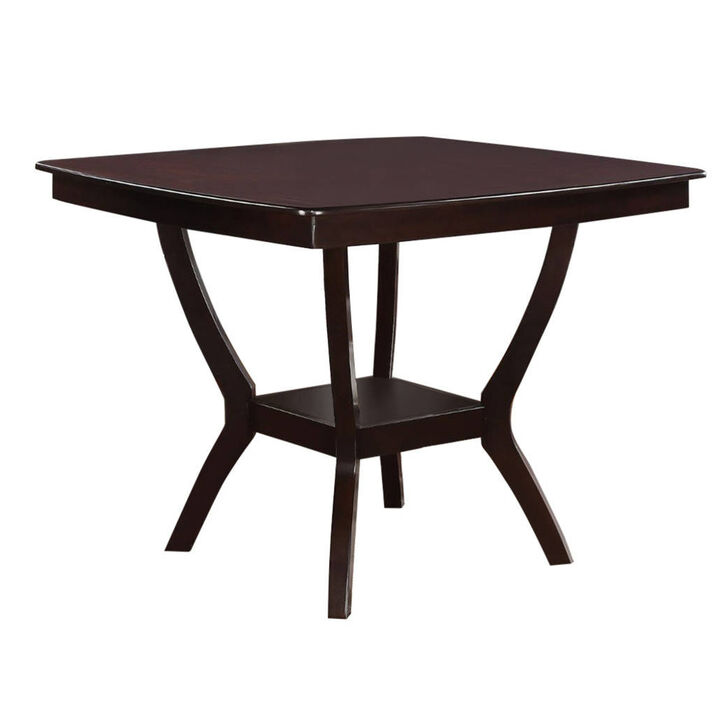 Square Shaped Wooden Counter Height Table With Bottom Shelf Brown-Benzara