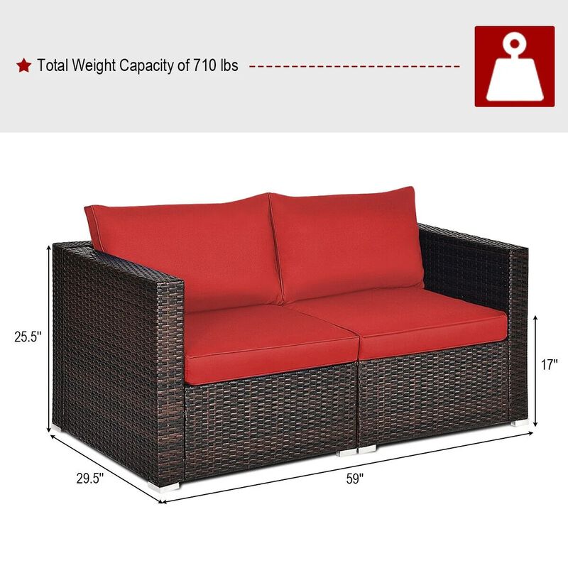 Mondawe 2 Pieces Patio Rattan Sectional Conversation Sofa Set