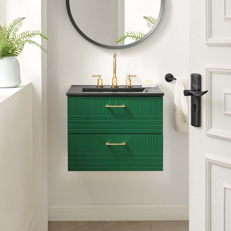 Modway Daybreak Bathroom Vanity, 24" with Black Sink, Green image number 1