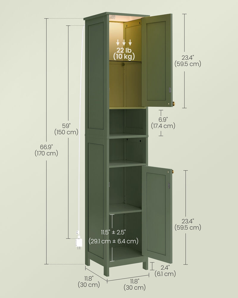 Tall Bathroom Storage Cabinet with Built-In LED Lights and Adjustable Shelves