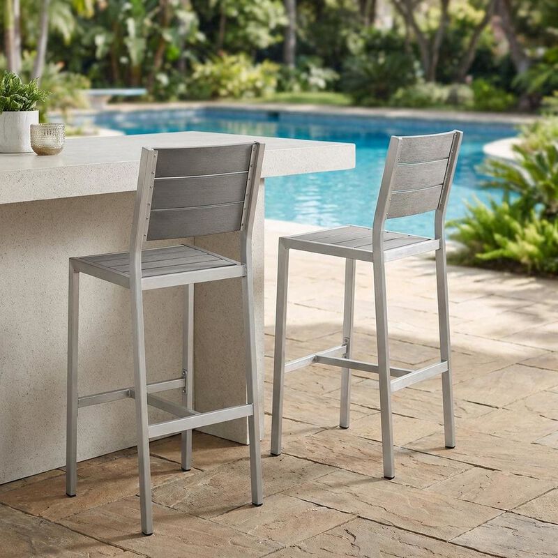 Outdoor Patio Aluminum Armless Bar Stool Set Of 2 With Durable Frame image number 6