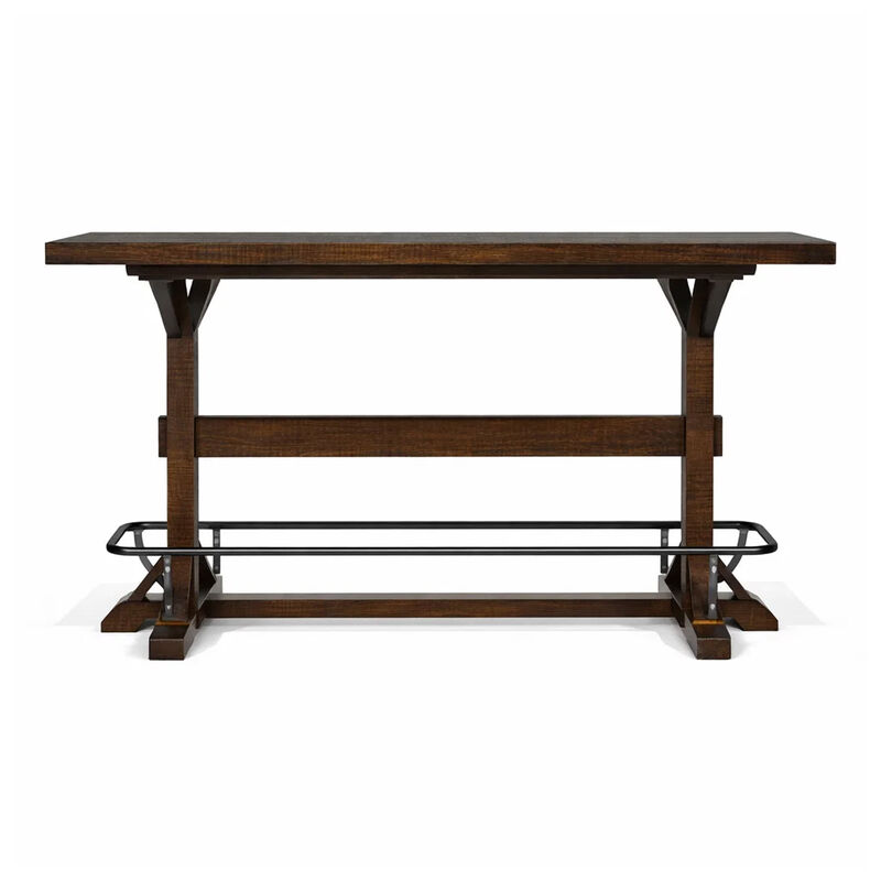 Flint Pub Bar Table, Black Metal Foot Rail, 78 Inch, Dark Brown Wood image number 9