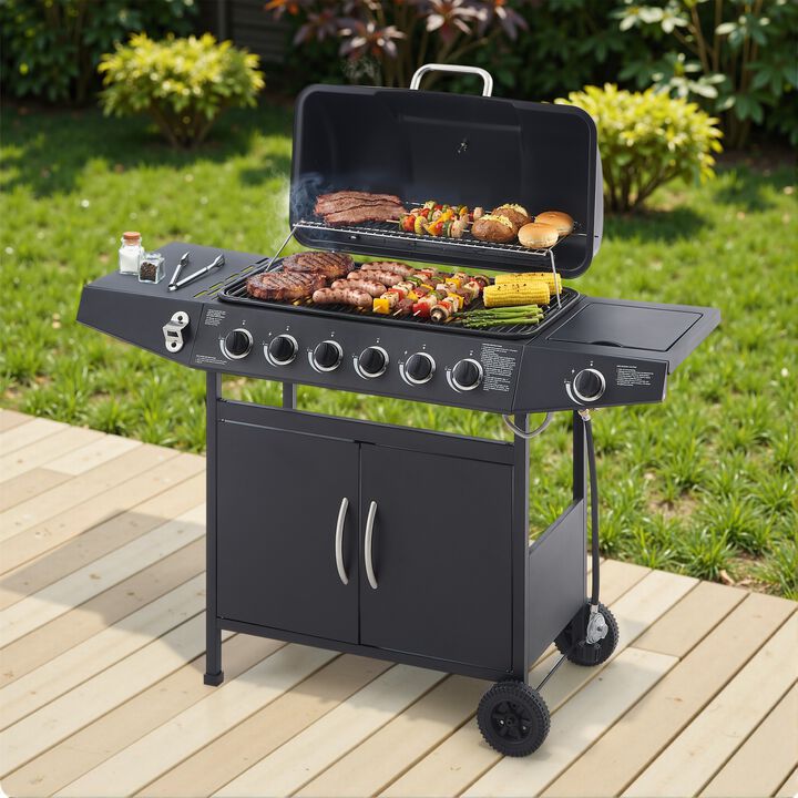 Zemzap 6-Burner Propane Gas Grill with Side Burner