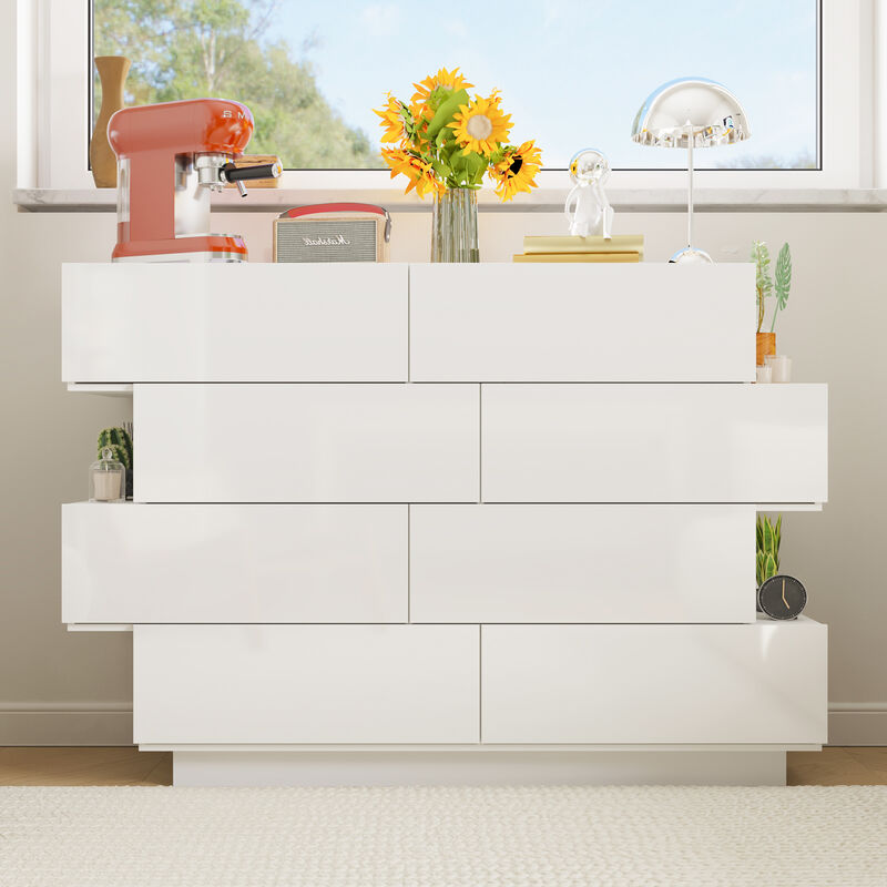 FUFU&GAGA White 8-Drawer Standard Dresser,(50.6" W x 16.2" D x 39.2" H),White