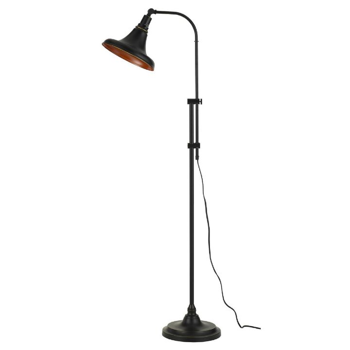 47 Inch Adjustable Metal Floor Lamp and Tapered Shade, Black-Benzara