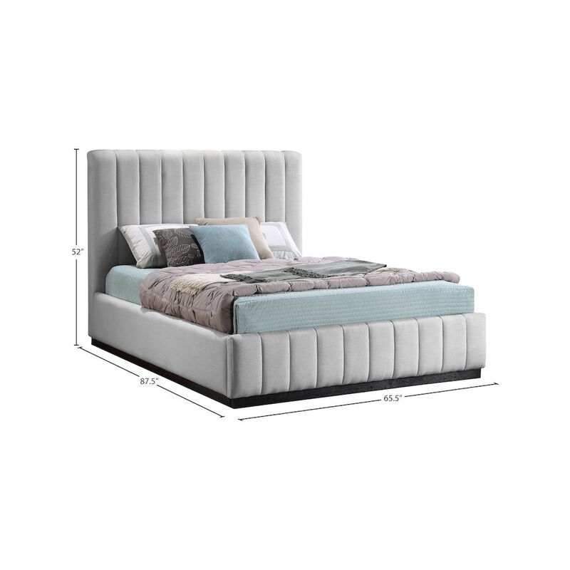 Meridian Furniture Lucia Grey Linen Textured Fabric Queen Bed