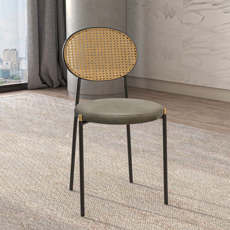 LeisureMod Euston Modern Dining Chair with Wicker Back and Leather Seat, Indoor Kitchen, Dining Room, Home, Contemporary Side Chair Seating