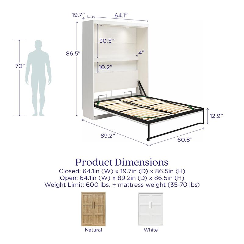 Impressions Queen Wall Bed with Shelf & Touch-Sensor LED Lighting