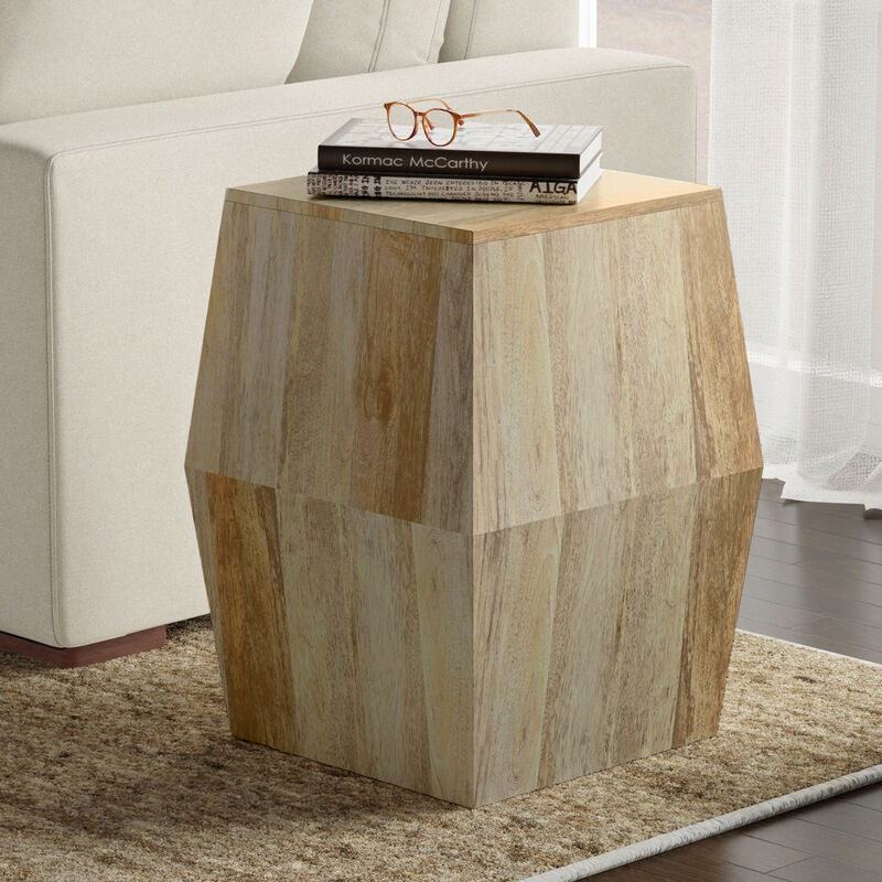 Terry SOLID MANGO WOOD 16 inch Wide Irregular Contemporary Side Table in Natural, Fully Assembled