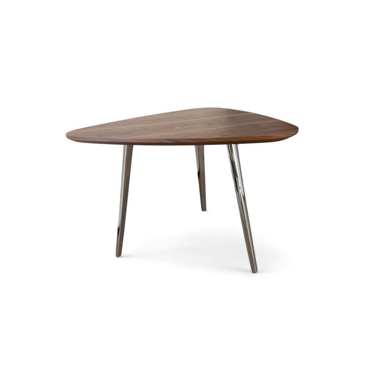 Hle Coffee Table, 23 Inch Modern Brown Walnut Veneer Top, Chrome Base