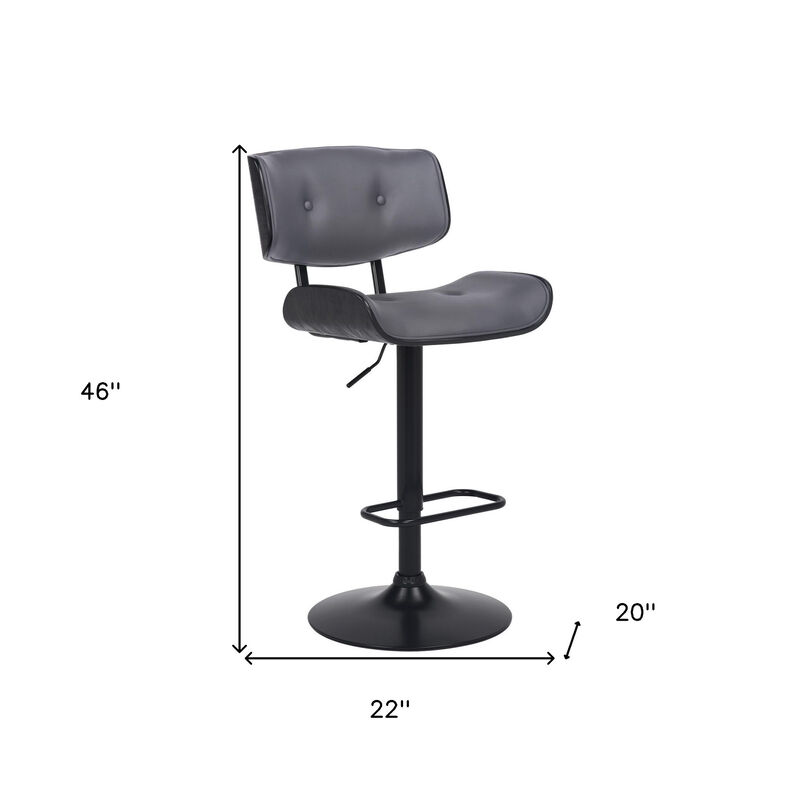Hivvago Gray and Black Iron and Faux Leather Adjustable Height Swivel Bar Chair