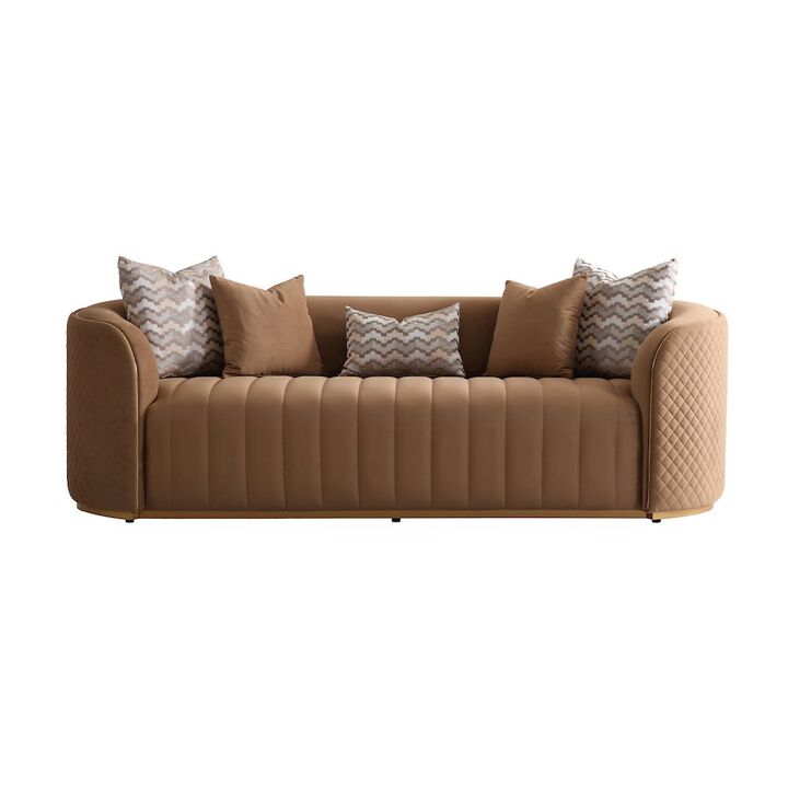 Michael Amini Ariana Velvet Sofa - Caramel/Gold