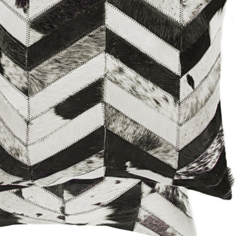 HomeRoots Set of Two 18" Black and Natural Chevron Cowhide Throw Pillows image number 3
