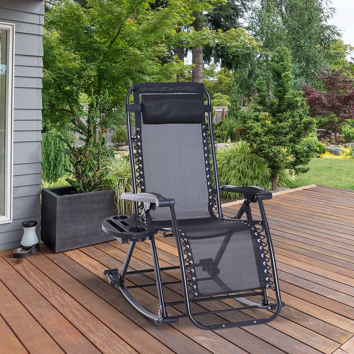 Hivvago Reclining Outdoor Rocking Chair with Cup & Phone Holder