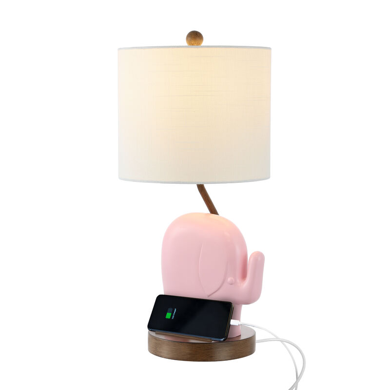 Ellie 20.25" Bohemian Designer Iron/Resin Elephant LED Kids' Table Lamp with Phone Stand and USB Charging Port