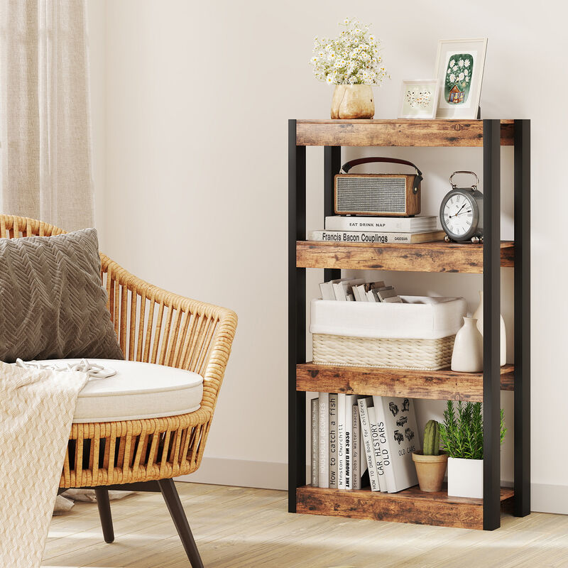 Modern 4-Tier Bookcase with Wooden Shelves and Dual Anti-Tipping Devices