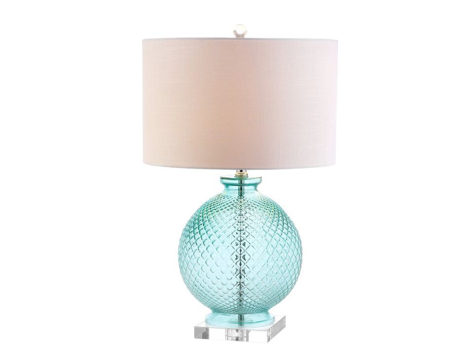 Estelle 26" Glass and Crystal LED Table Lamp, Aqua