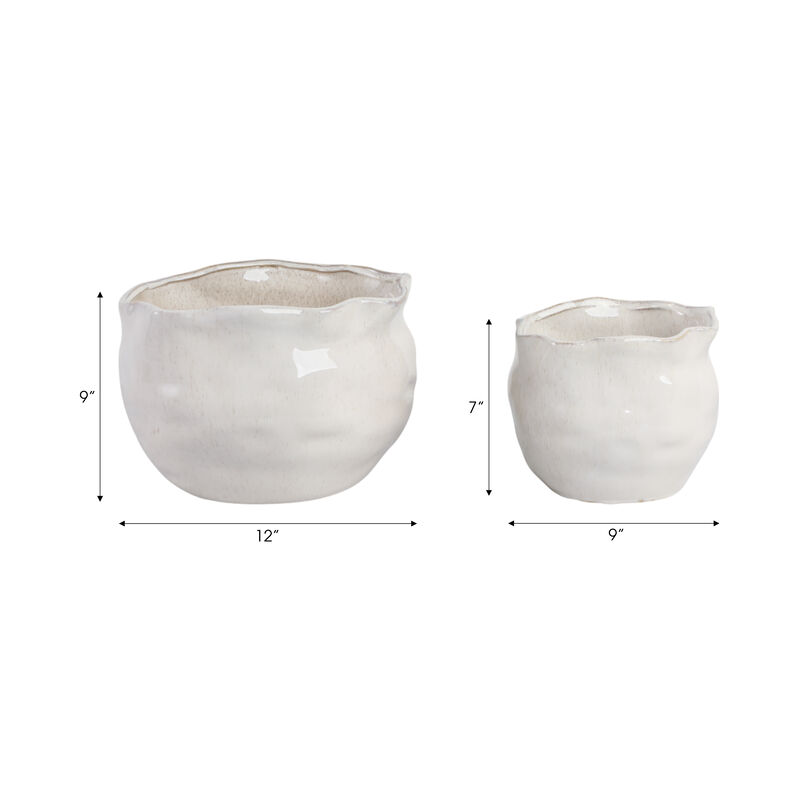 White Wavy Edge Stone Planters