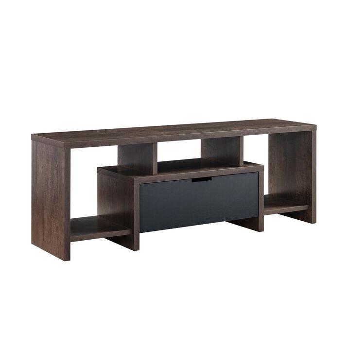Homezia 60" Walnut Oak And Black Manufactured Wood Cabinet Enclosed Storage TV Stand