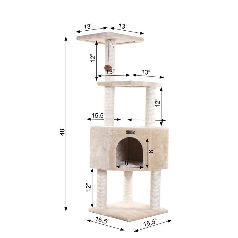Armarkat 3 Levels Real Wood Cat Tower For Kittens Play 48 Height Beige