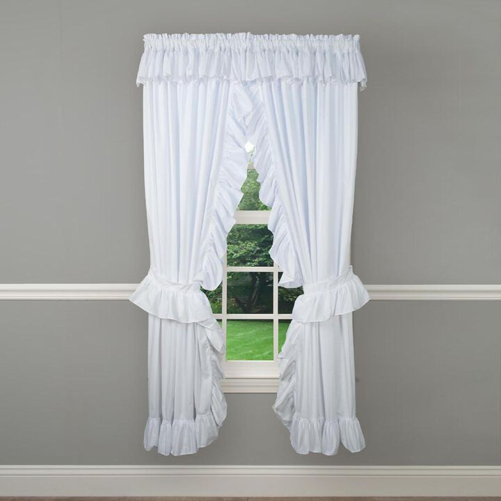 Ellis Curtain 2-Piece Ruffled Priscilla Window Curtain Panel Pair with ties - 80x84" White