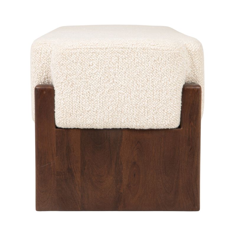Boucle Upholstered Mango Wood Bench with Recessed Cushion and Slat-style Legs, Walnut image number 4