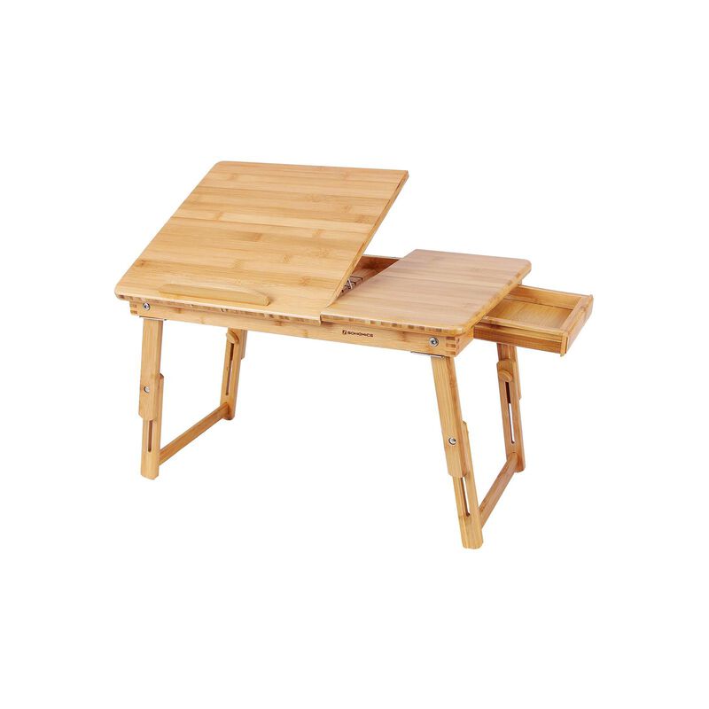 Multi-Function Lap Desk Table with Adjustable Tilting Top and Storage Drawer - Foldable Bamboo Wood Bed Tray image number 1
