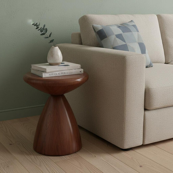 HomeRoots 18" Walnut Steel Cinched High Waist Round Pedestal End Table