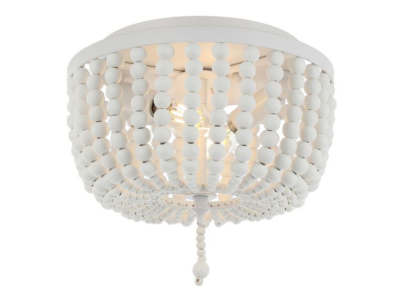 Allison 2-Light Shabby Chic Farmhouse Wood Beaded/Metal LED Flush Mount