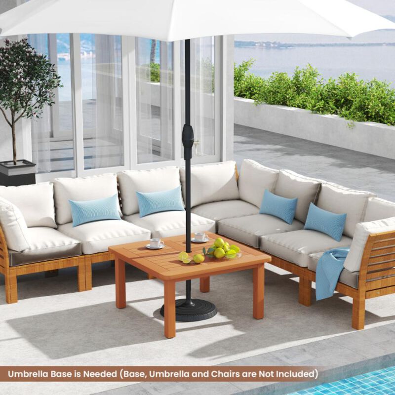 Hivvago Patio Coffee Table with Umbrella Hole and Teak Oil Finish