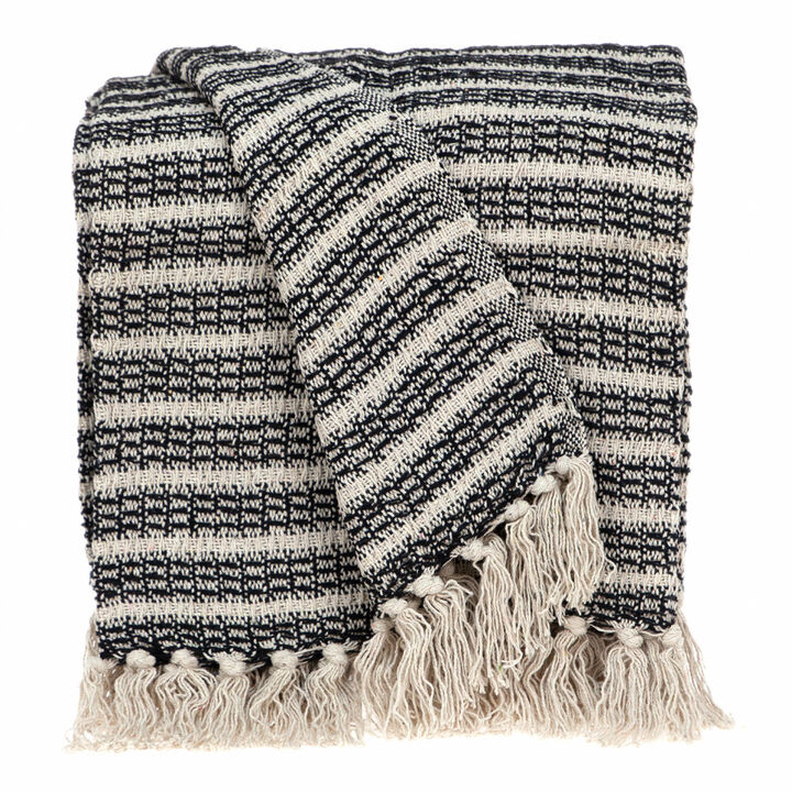 HomeRoots Black and Beige Striped Woven Handloom Throw Blanket