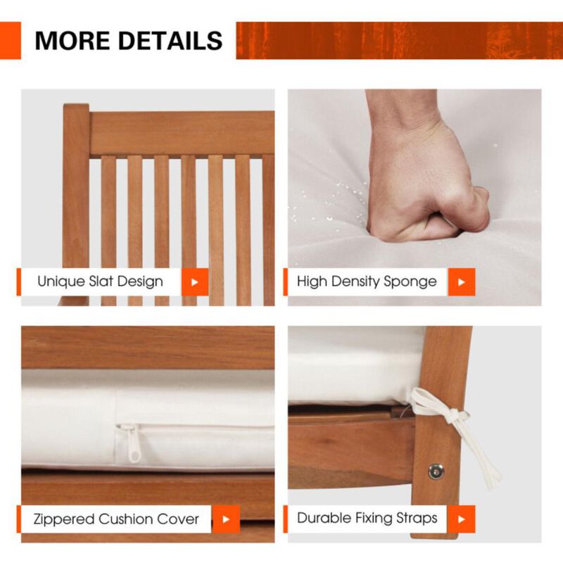 Hivvago 2-Person Hanging Porch Swing Wood Bench with Cushion Curved Back