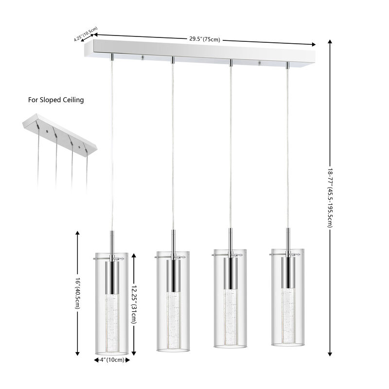 Mium 29.5" 4-Light Modern Style Iron/Crystal/Glass Integrated LED Linear Pendant