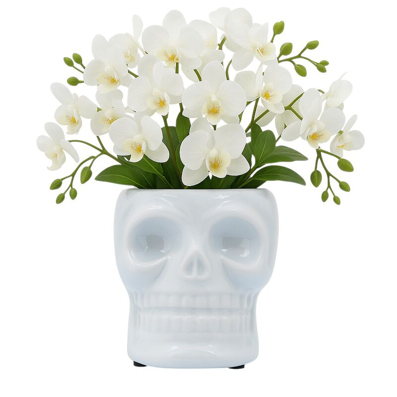 Cer, 5" Skull Vase, White image number 1