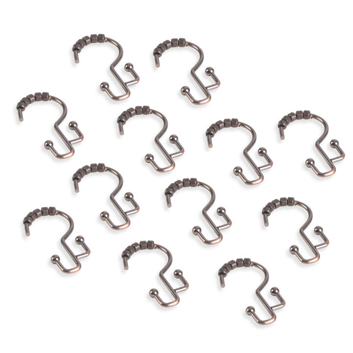 Utopia Alley Rust-Resistant Stepped Metal Double Shower Curtain Hooks, Easy Glide Metal Shower Hooks Hangers for Bathroom, Kitchen Utensils, Curtains, Clothing, Towels etc - Set of 12