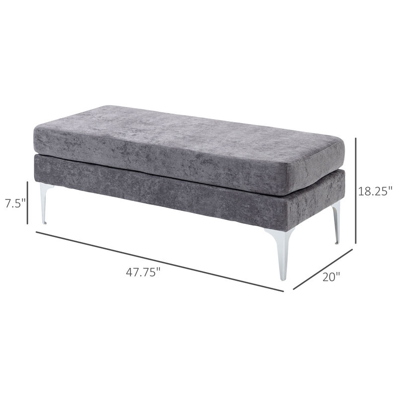 HOMCOM 48" End of Bed Bench, Upholstered Entryway Bench with Double Layer Seat Cushions and Steel Legs, Bedroom Bench, Dark Gray