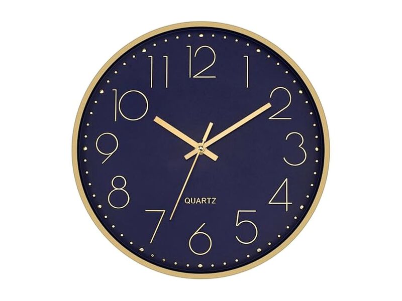 Gold Dark Blue Wall Clock 12 Inch Silent Non Ticking Modern Battery Operated image number 0