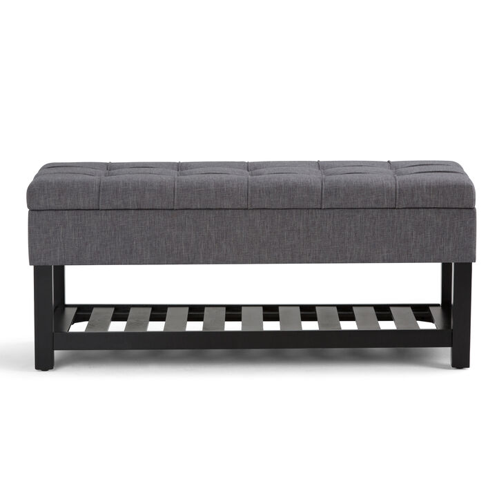 Saxon 44 inch Wide Transitional Rectangle Storage Ottoman Bench in Slate Grey Linen Look Fabric