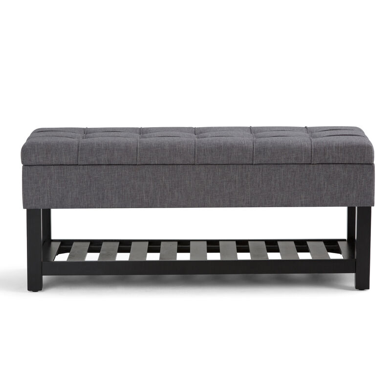 Saxon 44 inch Wide Transitional Rectangle Storage Ottoman Bench in Slate Grey Linen Look Fabric image number 1